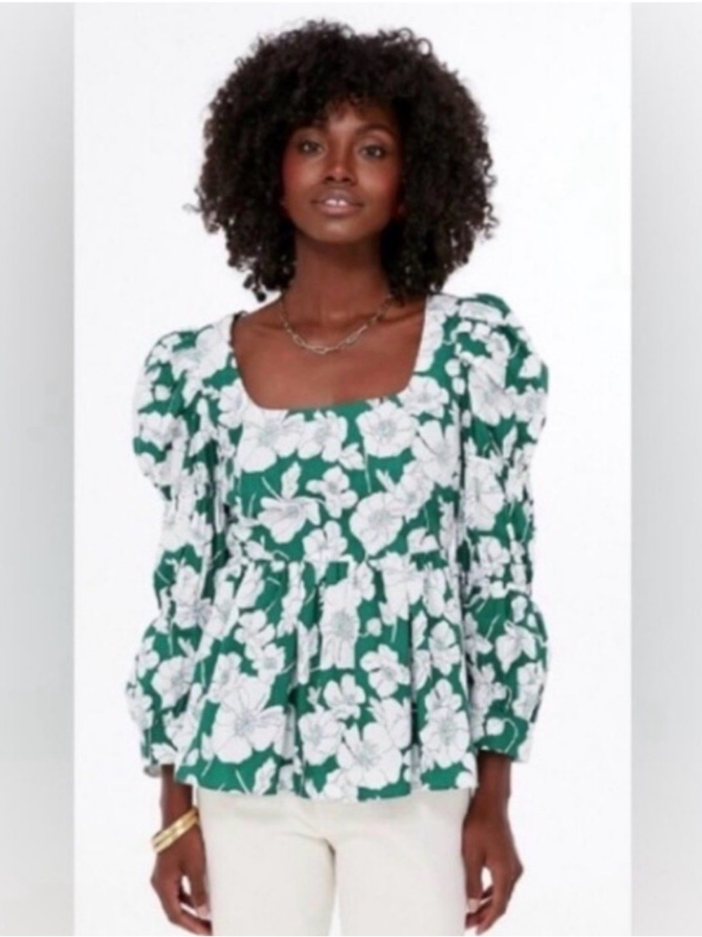 Tuckernuck’s Hyacinth House Green Floral Square-Neck Peplum Blouse